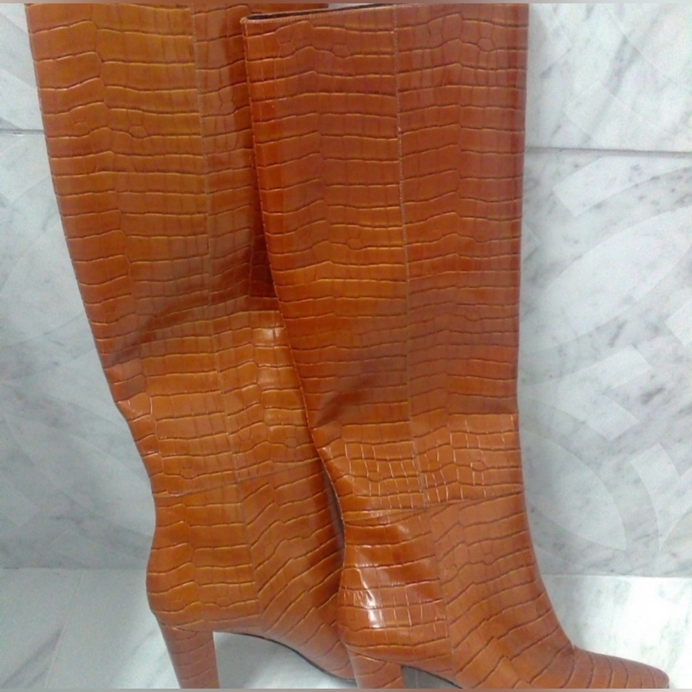 Longchamp Croc Embossed Boots In Burnt Orange Size 40 - Picture 2 of 4